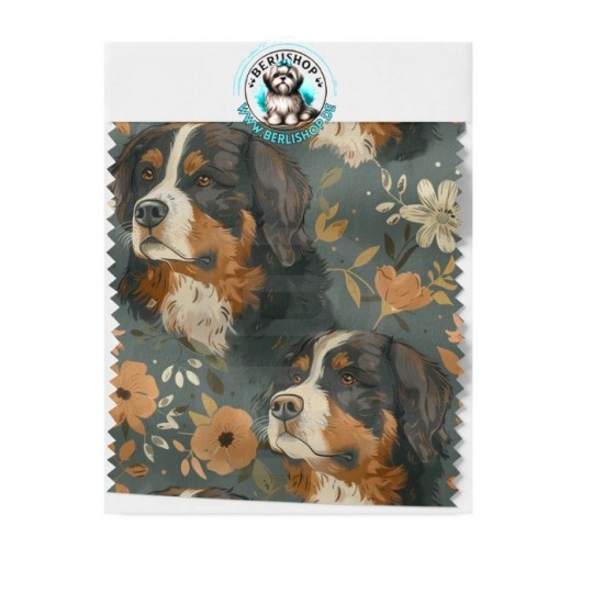 Baumwolle Canvas Berner Sennenhund Blumen Petrol Orange 153 g/m² Meterware 160 cm Eigenproduktion