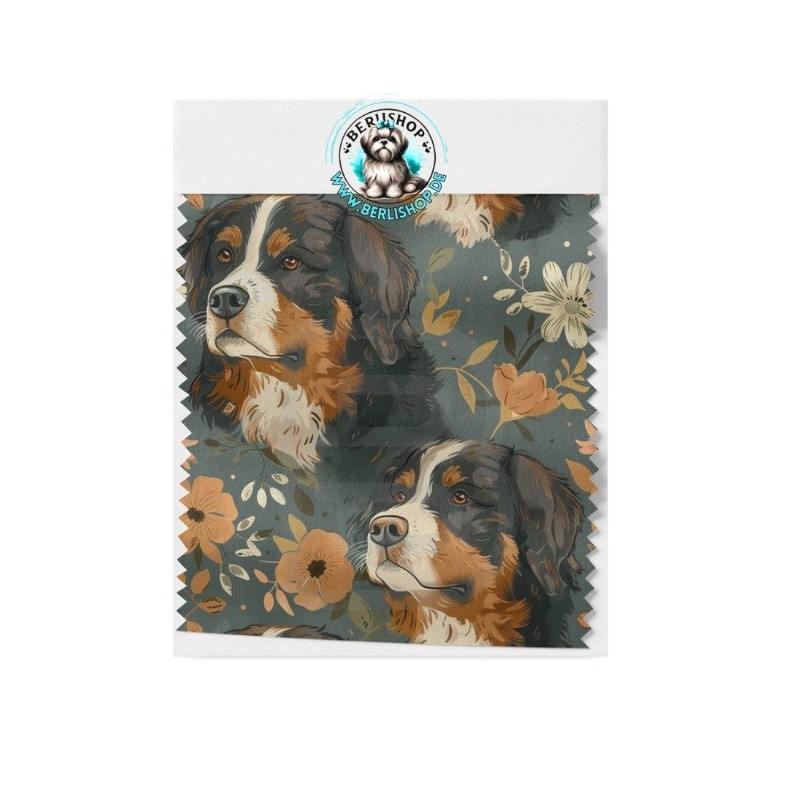 Baumwolle Canvas Berner Sennenhund Blumen Petrol Orange 153 g/m² Meterware 160 cm Eigenproduktion