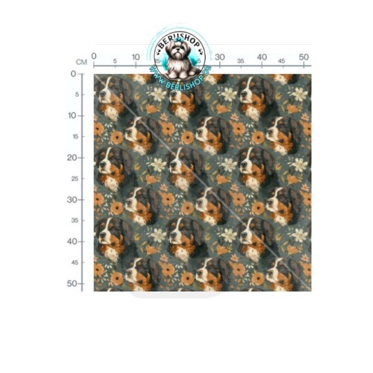 Baumwolle Canvas Berner Sennenhund Blumen Petrol Orange 153 g/m² Meterware 160 cm Eigenproduktion