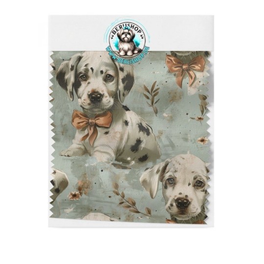 Baumwolle Canvas Hunde Dalmatiner Welpen Schleifen Mint Beige153 g/m² Meterware 160 cm Eigenproduktion