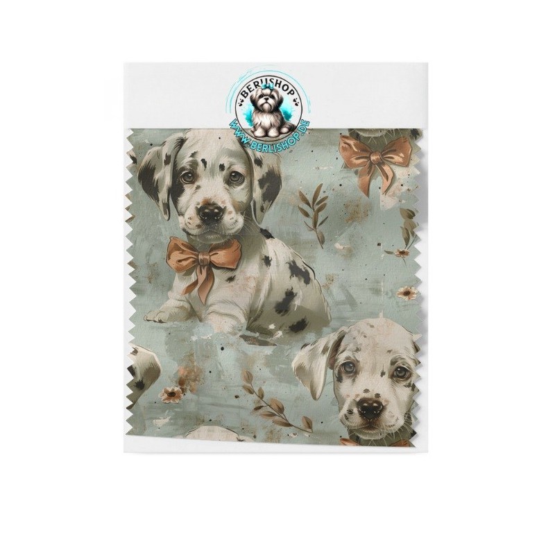Baumwolle Canvas Hunde Dalmatiner Welpen Schleifen Mint Beige153 g/m² Meterware 160 cm Eigenproduktion