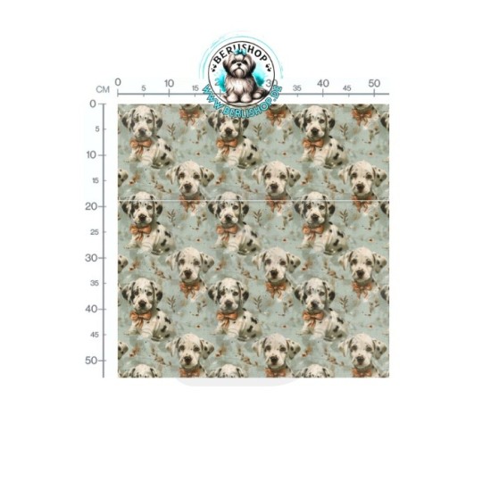 Baumwolle Canvas Hunde Dalmatiner Welpen Schleifen Mint Beige153 g/m² Meterware 160 cm Eigenproduktion