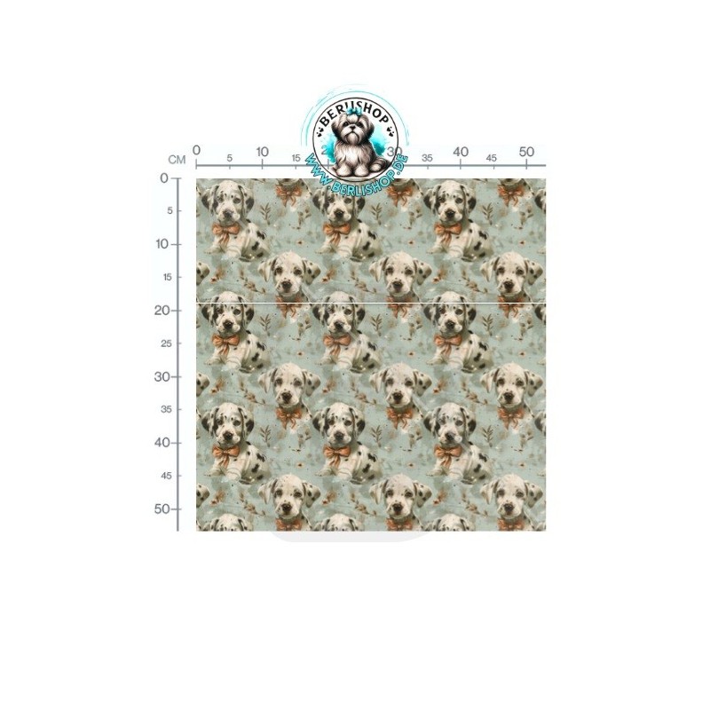 Baumwolle Canvas Hunde Dalmatiner Welpen Schleifen Mint Beige153 g/m² Meterware 160 cm Eigenproduktion
