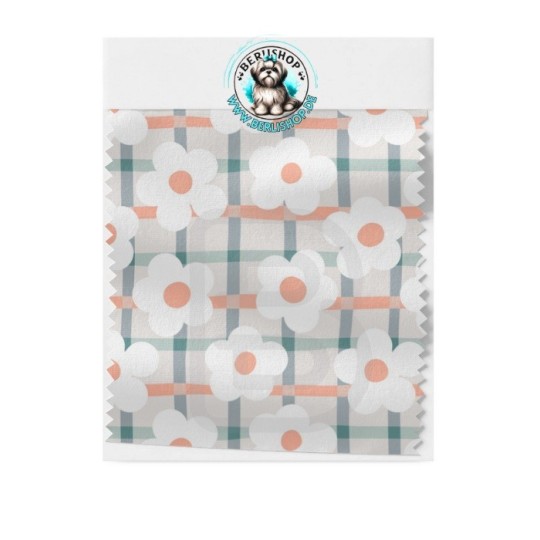 Baumwolle Canvas Blumen Karo Weiß Apricot Mint Grau 153 g/m² Meterware 160 cm Eigenproduktion