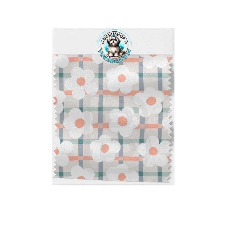 Baumwolle Canvas Blumen Karo Weiß Apricot Mint Grau 153 g/m² Meterware 160 cm Eigenproduktion