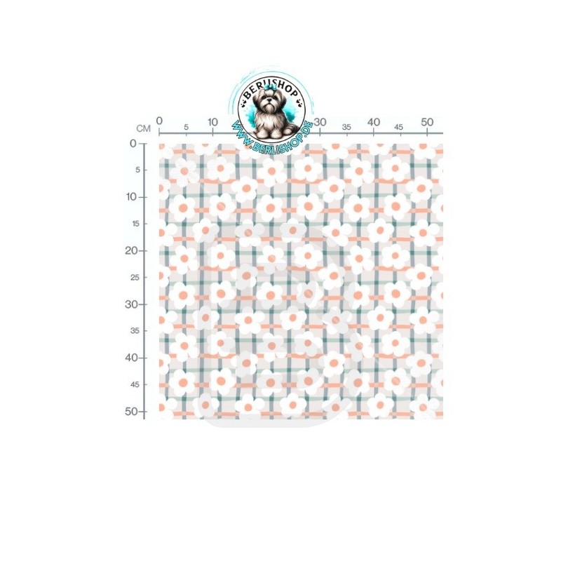Baumwolle Canvas Blumen Karo Weiß Apricot Mint Grau 153 g/m² Meterware 160 cm Eigenproduktion