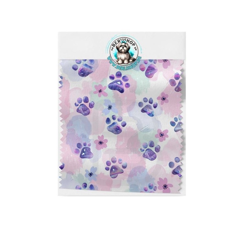 Baumwolle Canvas StoffHunde Tatzen Splash Lila Rosa 153 g/m² Meterware 160 cm Eigenproduktion