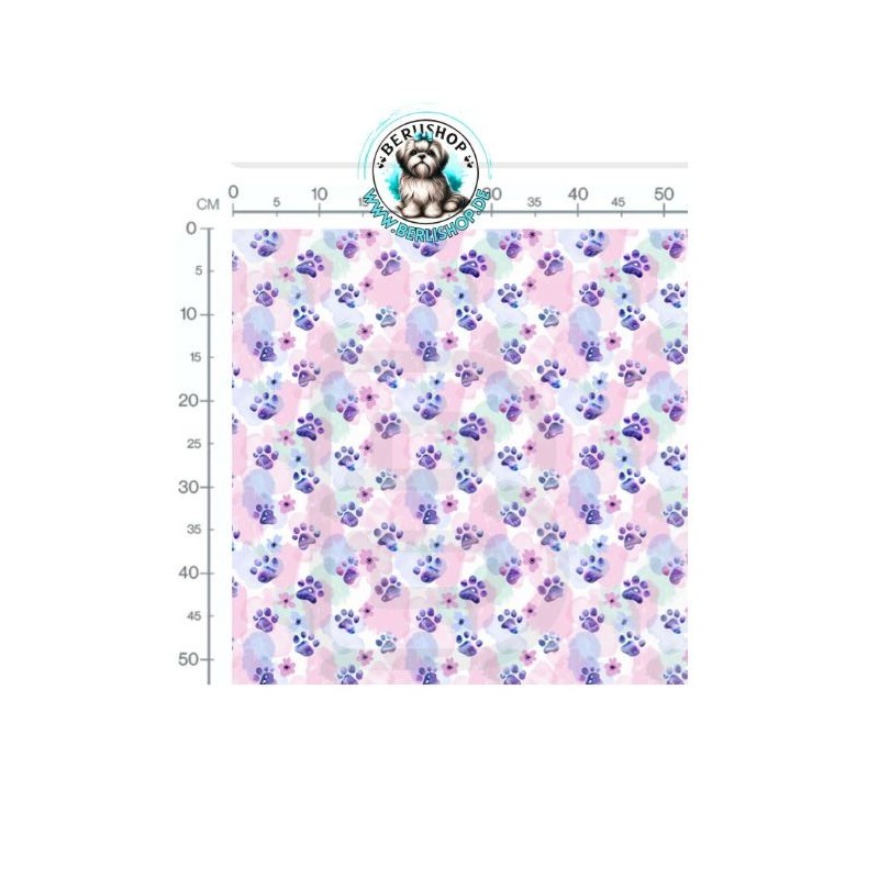 Baumwolle Canvas StoffHunde Tatzen Splash Lila Rosa 153 g/m² Meterware 160 cm Eigenproduktion