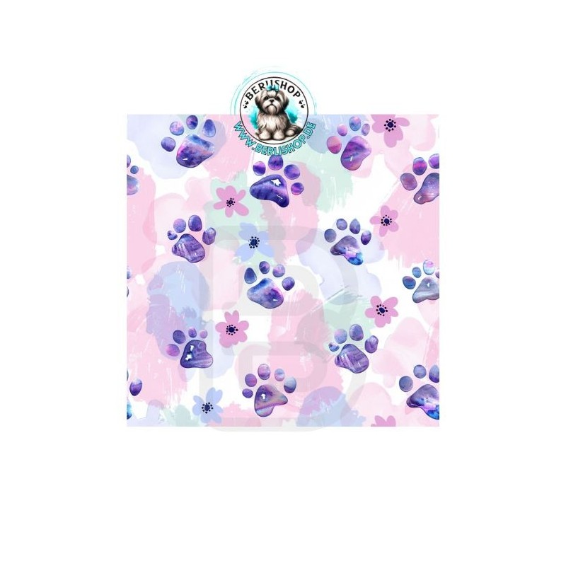 Baumwolle Canvas StoffHunde Tatzen Splash Lila Rosa 153 g/m² Meterware 160 cm Eigenproduktion