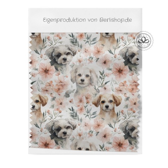 re-Order Hunde Welpen Blumen Beige Apricot – Stoffdesign von Berlishop mit Stoffauswahl – Hunde Kinderstoff