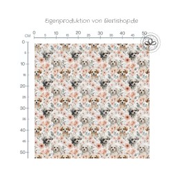 Vorbestellung – Hunde Stoff – süße Welpen mit Blumen – zartes Pastell Design - wählbar in 10 Stoffarten