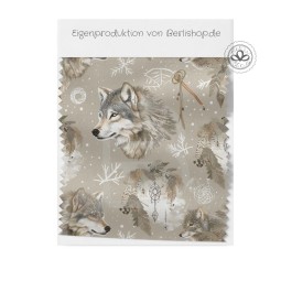 Baumwolle Canvas Stoff Wolf Boho Winter Beige  Weiß 153 g/m² Meterware 160 cm Eigenproduktion Kinderstoff