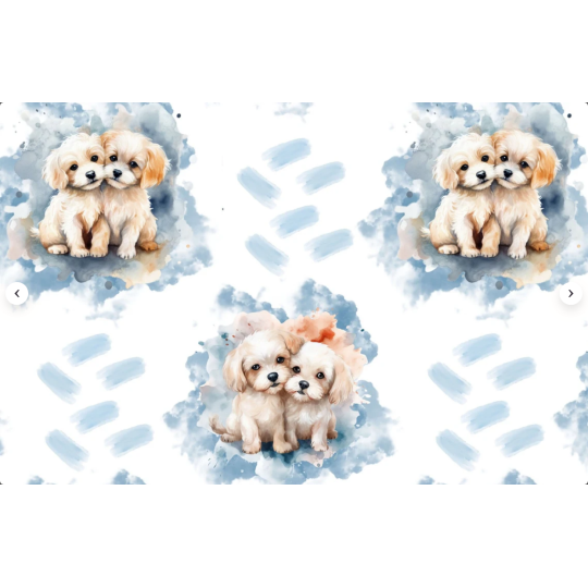 Baumwolle Canvas Stoff Malteser Hunde Paar Blau Aquarell  153 g/m² Meterware 160 cm Eigenproduktion Kinderstoff