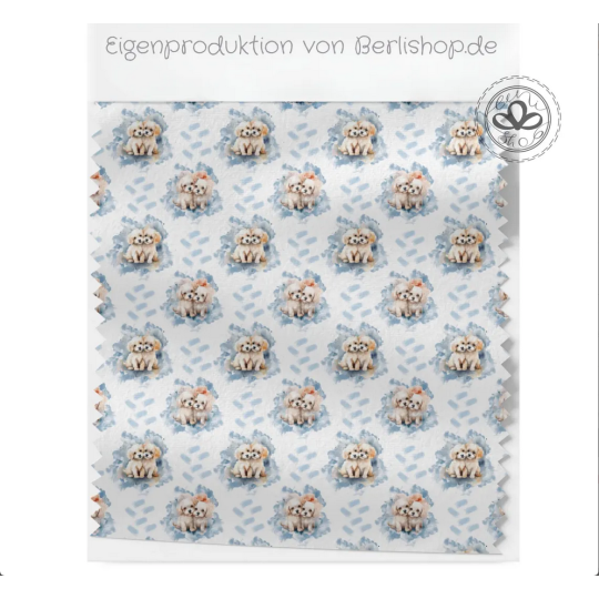 Baumwolle Canvas Stoff Malteser Hunde Paar Blau Aquarell  153 g/m² Meterware 160 cm Eigenproduktion Kinderstoff