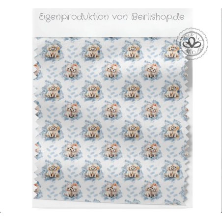 Baumwolle Canvas Stoff Malteser Hunde Paar Blau Aquarell  153 g/m² Meterware 160 cm Eigenproduktion Kinderstoff