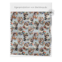 Baumwolle Canvas Stoffsüßer Katzenstoff mit Blumen Grau 153 g/m² Meterware 160 cm Eigenproduktion Kinderstoff