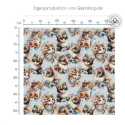 Baumwolle Canvas Stoffsüßer Katzenstoff mit Blumen Grau 153 g/m² Meterware 160 cm Eigenproduktion Kinderstoff