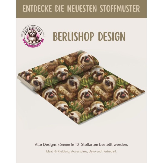 Baumwolle Canvas Faultier – süßer Dschungel Stoff mit Faultieren 153 g/m² Meterware 160 cm Eigenproduktion Kinderstoff