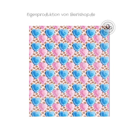 Baumwolle Canvas Stoff Herzen Rosa-Blau Meterware  153 g/m² Meterware 160 cm Eigenproduktion Kinder
