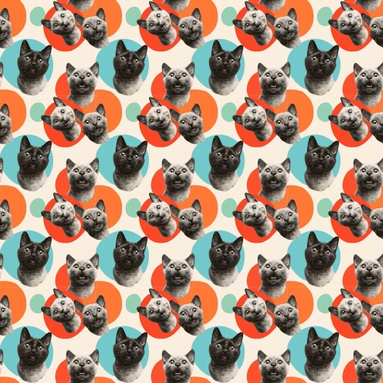 1m Coupon Baumwolle Canvas Katzen Punkte Retro Orange Stoff 153 g/m² Meterware 160 cm Eigenproduktion