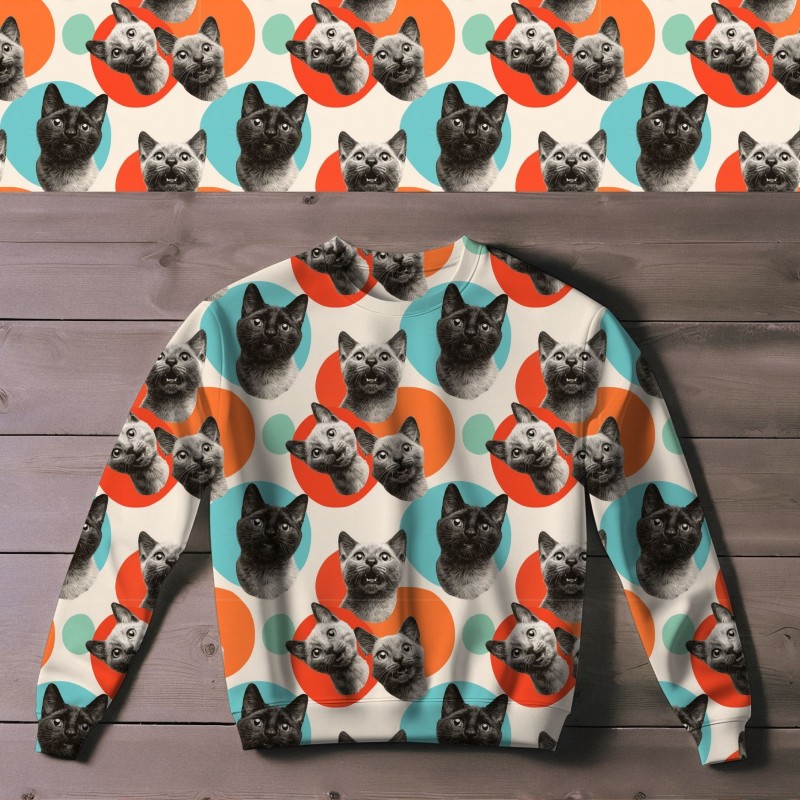 1m Coupon Baumwolle Canvas Katzen Punkte Retro Orange Stoff 153 g/m² Meterware 160 cm Eigenproduktion