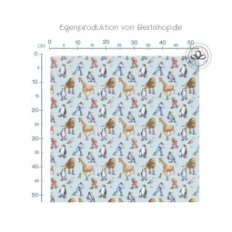 Tier Stoff – lustige Tiere auf Rollschuhen – Löwe, Giraffe & Pinguin