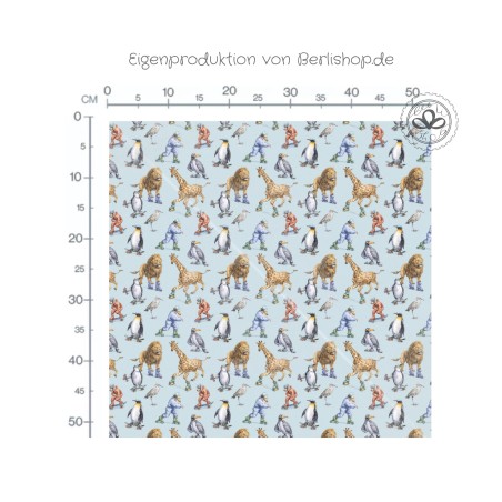 Tier Stoff – lustige Tiere auf Rollschuhen – Löwe, Giraffe & Pinguin