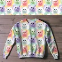 1m Coupon Baumwolle Canvas Katze Regenbogen Pink Mint Stoff 153 g/m² Meterware 160 cm Eigenproduktion