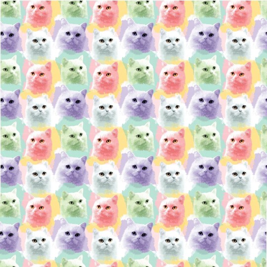 1m Coupon Baumwolle Canvas Katze Regenbogen Pink Mint Stoff 153 g/m² Meterware 160 cm Eigenproduktion