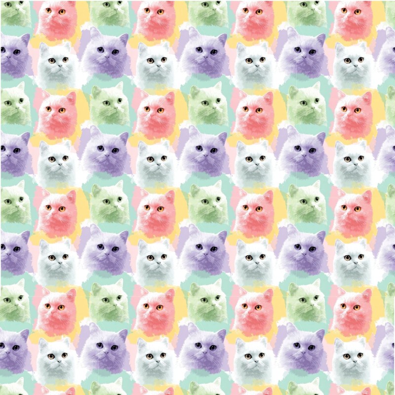 1m Coupon Baumwolle Canvas Katze Regenbogen Pink Mint Stoff 153 g/m² Meterware 160 cm Eigenproduktion