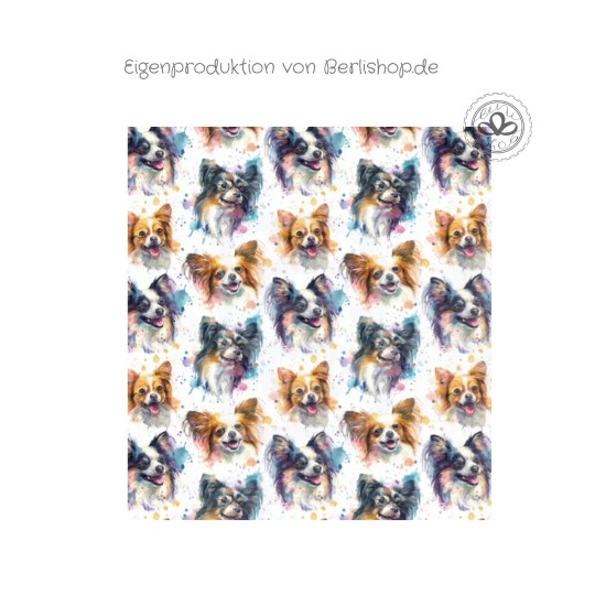 1m Coupon  Baumwolle Canvas Hunde Papillon Aquarell Bunt  Stoff 153 g/m² Meterware 160 cm Eigenproduktion Kinderstoff
