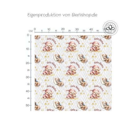 1m Coupon  Baumwolle Canvas süße Hunde Gute Nacht  Stoff 153 g/m² Meterware 160 cm Eigenproduktion Kinderstoff