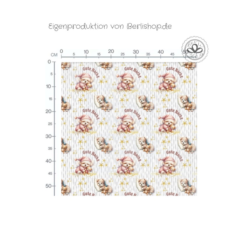 1m Coupon  Baumwolle Canvas süße Hunde Gute Nacht  Stoff 153 g/m² Meterware 160 cm Eigenproduktion Kinderstoff