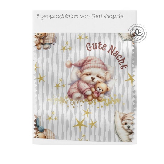 1m Coupon  Baumwolle Canvas süße Hunde Gute Nacht  Stoff 153 g/m² Meterware 160 cm Eigenproduktion Kinderstoff
