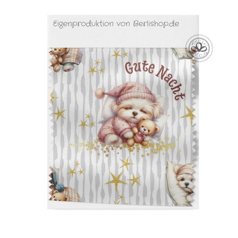 1m Coupon  Baumwolle Canvas süße Hunde Gute Nacht  Stoff 153 g/m² Meterware 160 cm Eigenproduktion Kinderstoff