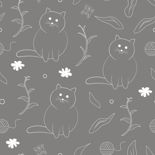 1m Coupon Baumwolle Canvas Katzen Grau Weiß Lineart Stoff 153 g/m² Meterware 160 cm Eigenproduktion