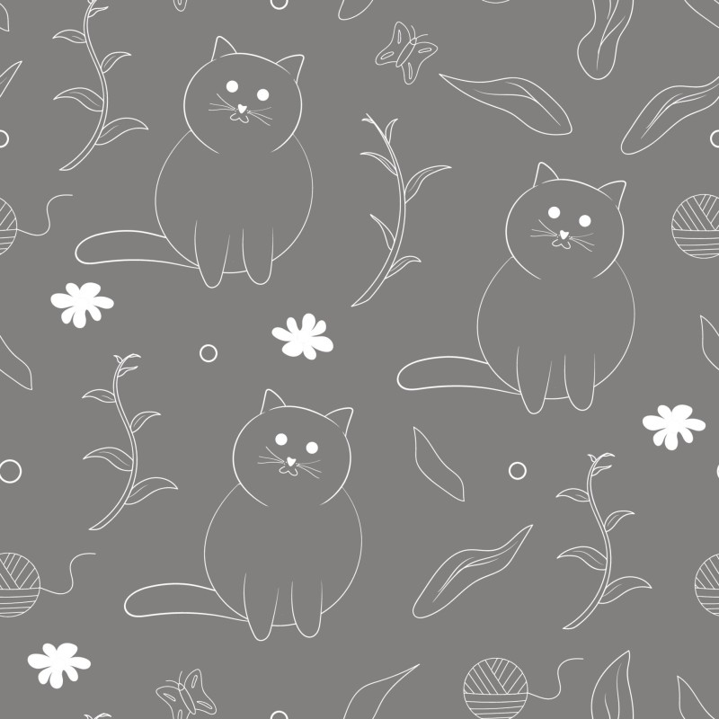1m Coupon Baumwolle Canvas Katzen Grau Weiß Lineart Stoff 153 g/m² Meterware 160 cm Eigenproduktion