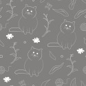 1m Coupon Baumwolle Canvas Katzen Grau Weiß Lineart Stoff 153 g/m² Meterware 160 cm Eigenproduktion