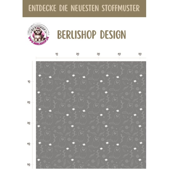 1m Coupon Baumwolle Canvas Katzen Grau Weiß Lineart Stoff 153 g/m² Meterware 160 cm Eigenproduktion