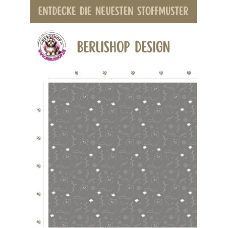 1m Coupon Baumwolle Canvas Katzen Grau Weiß Lineart Stoff 153 g/m² Meterware 160 cm Eigenproduktion