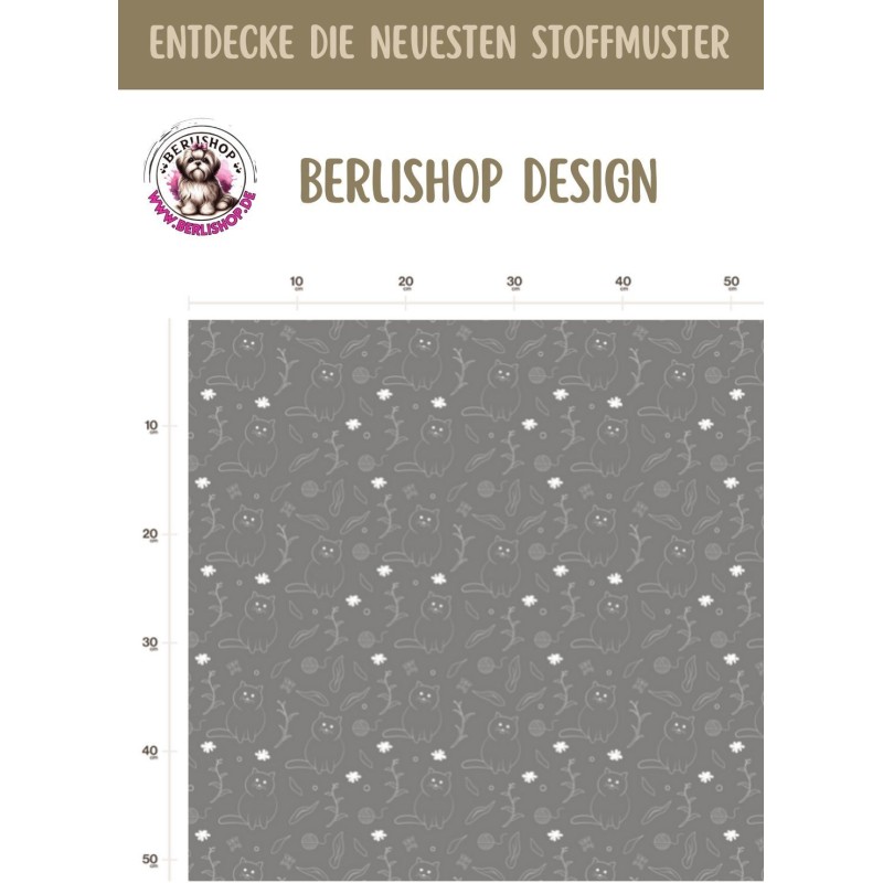 1m Coupon Baumwolle Canvas Katzen Grau Weiß Lineart Stoff 153 g/m² Meterware 160 cm Eigenproduktion