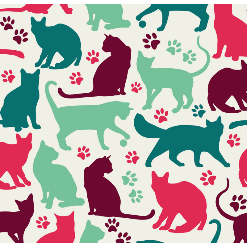 Coupon Baumwolle Canvas Katzen Silhouetten Pfoten Pink Mint Petrol Stoff 153 g/m² Meterware 160 cm Eigenproduktion