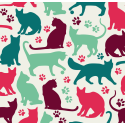 Coupon Baumwolle Canvas Katzen Silhouetten Pfoten Pink Mint Petrol Stoff 153 g/m² Meterware 160 cm Eigenproduktion