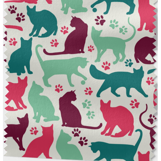 Coupon Baumwolle Canvas Katzen Silhouetten Pfoten Pink Mint Petrol Stoff 153 g/m² Meterware 160 cm Eigenproduktion