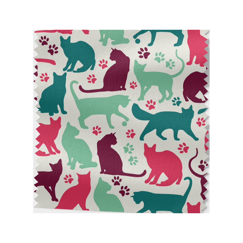 Coupon Baumwolle Canvas Katzen Silhouetten Pfoten Pink Mint Petrol Stoff 153 g/m² Meterware 160 cm Eigenproduktion