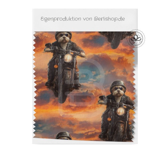 Pre-Order Shih Tzu Hund Rocker Motorrad Sunset Orange – Stoffdesign von Berlishop - 10 Stoffe zu Auswahl – Meterware