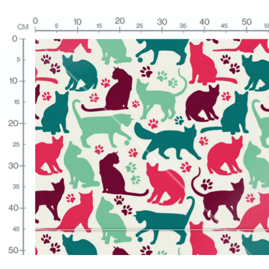 Coupon Baumwolle Canvas Katzen Silhouetten Pfoten Pink Mint Petrol Stoff 153 g/m² Meterware 160 cm Eigenproduktion