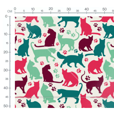 Coupon Baumwolle Canvas Katzen Silhouetten Pfoten Pink Mint Petrol Stoff 153 g/m² Meterware 160 cm Eigenproduktion