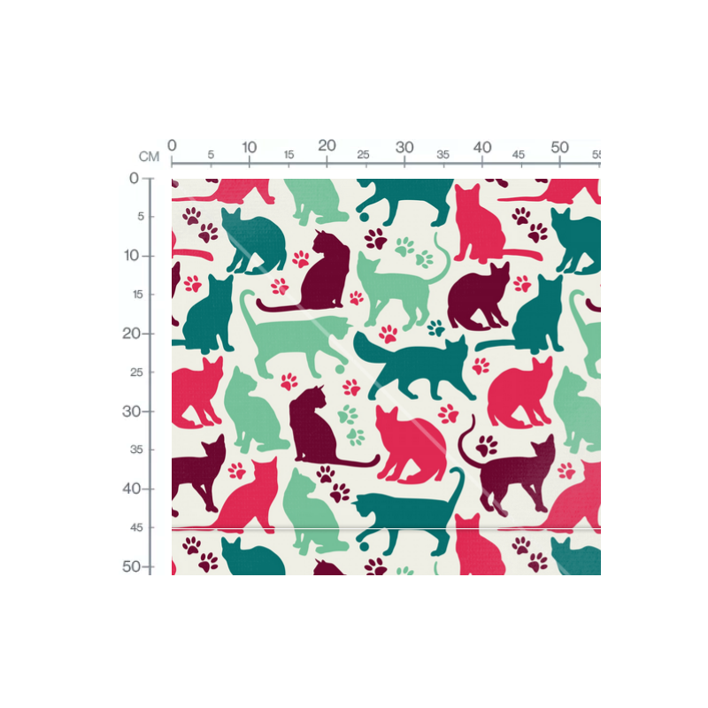 Coupon Baumwolle Canvas Katzen Silhouetten Pfoten Pink Mint Petrol Stoff 153 g/m² Meterware 160 cm Eigenproduktion