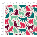 Coupon Baumwolle Canvas Katzen Silhouetten Pfoten Pink Mint Petrol Stoff 153 g/m² Meterware 160 cm Eigenproduktion